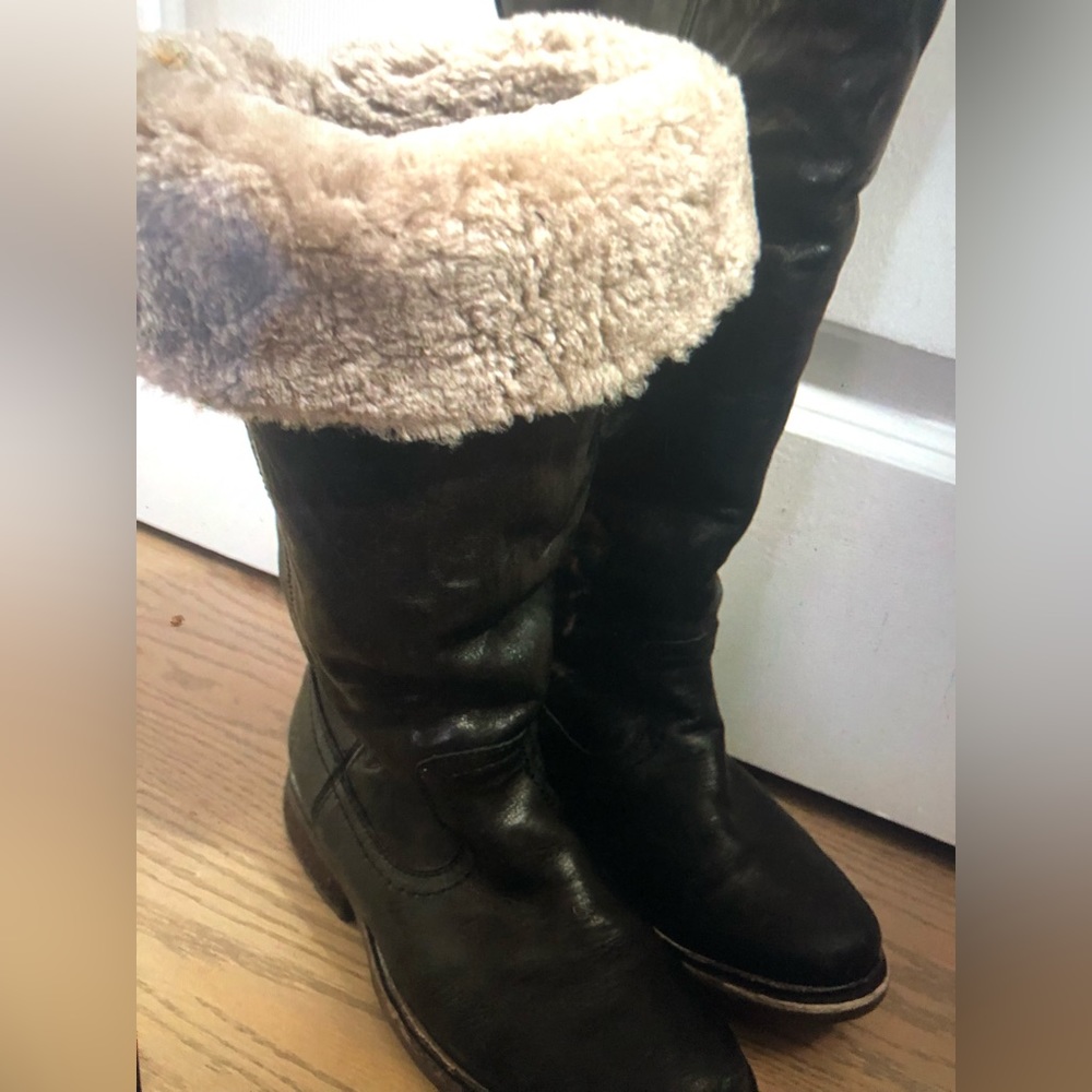 Frye Valerie Shearling Pull On Boots Winter MidCalf Black 8 1/2